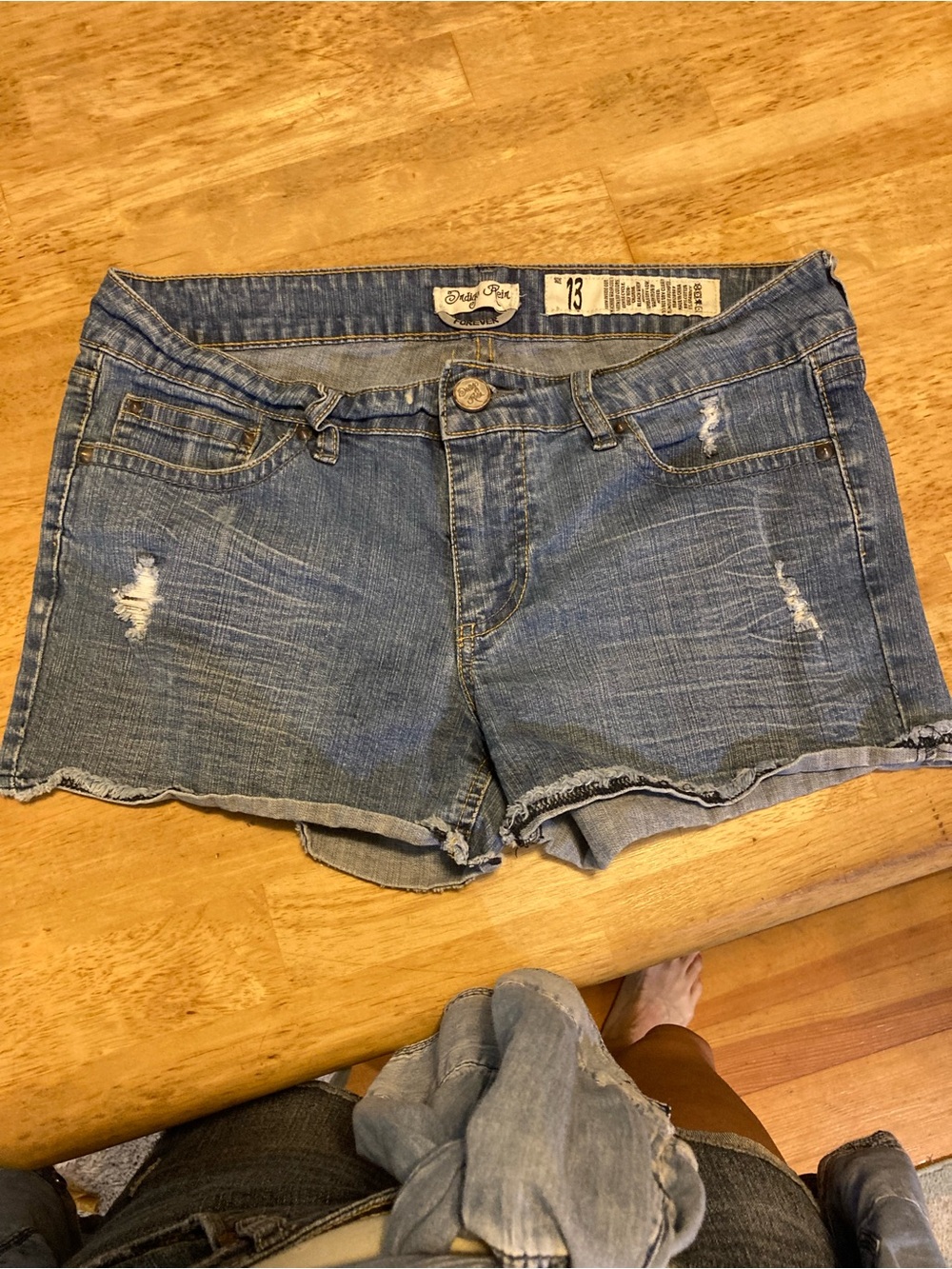Indigo Rein Distressed Denim Shorts — Blue